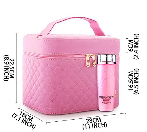 Sooyee Multifunction Travel Cosmetic Bag with Mirror, 4 Layer Drawers Foldable Tray Open to The Sides,Black Portable Train Makeup Organizer Case, Earrings and Necklace Storage Display Box