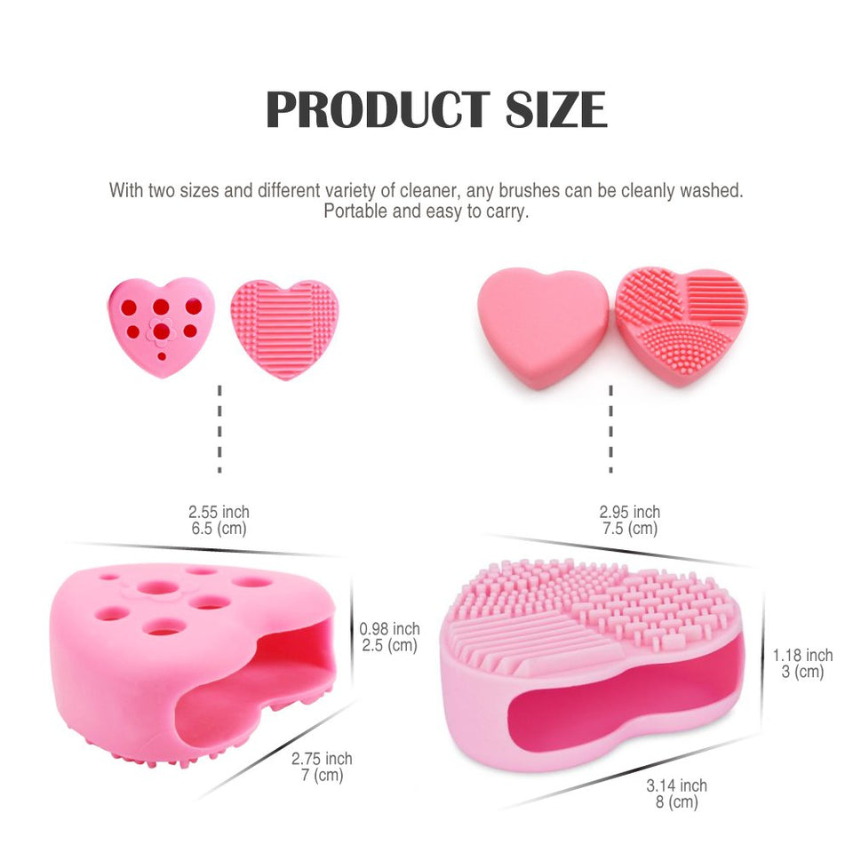 Eutuxia Makeup Brush Cleaner & Holder. Silicone Finger Glove. Portable Scrubber Tool for Cleaning Cosmetic Brushes & Beauty Blenders. Heart Scrubbing Board, Pad with Organizer. Small & Large Bundle.