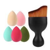 CCbeauty 5+1Pcs Professional Makeup Sponge Blender+Angled Top Contour Brush Set Best for Liquid Foundation Powder Cream Concealer Shadow Blusher Cosmetics