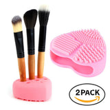Eutuxia Makeup Brush Cleaner & Holder. Silicone Finger Glove. Portable Scrubber Tool for Cleaning Cosmetic Brushes & Beauty Blenders. Heart Scrubbing Board, Pad with Organizer. Small & Large Bundle.