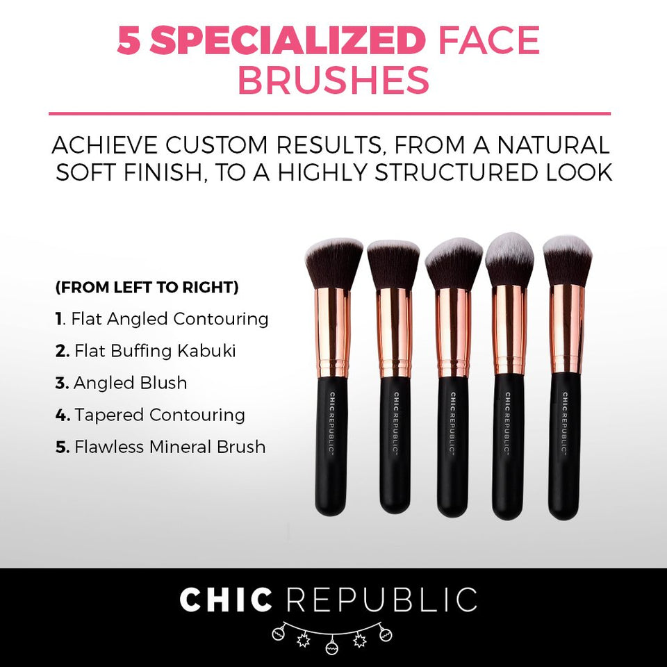 10 Piece Kabuki Contouring Makeup Brush Set with Beauty Sponge Blender, Rose Gold