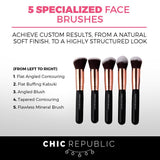 10 Piece Kabuki Contouring Makeup Brush Set with Beauty Sponge Blender, Rose Gold