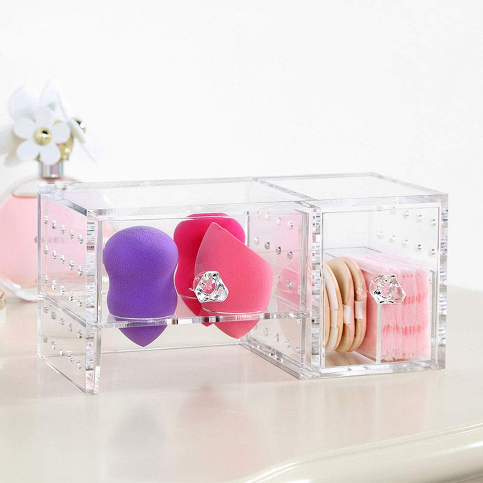 Lurrose Acrylic jewelry storage case display box makeup cosmetics storage case for beauty blender air cushion puff