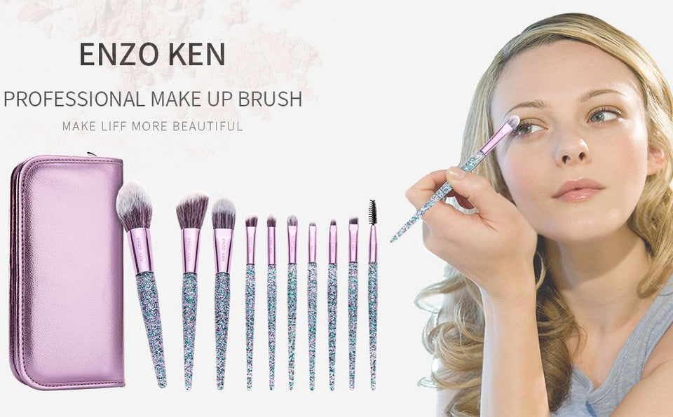 Makeup Brushes with Cosmetic Case ENZO KEN 10 Pcs Synthetic Foundation Powder Concealers Eye Shadows Makeup Brush Sets (purple)