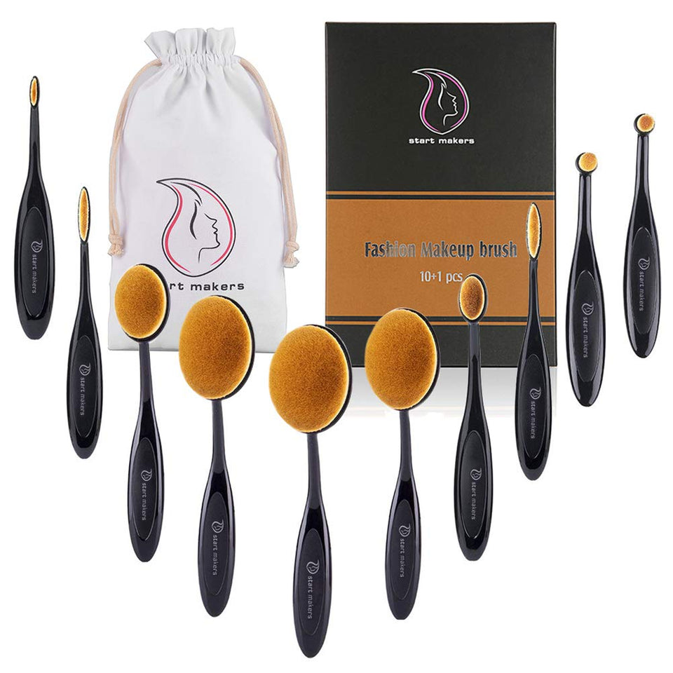 Makeup Brushes Professional Makeup Brush Set 10 Pieces Oval Makeup Brushes Soft Toothbrush Shaped Design with Makeup for Foundation Concealer BB cream Powder Blender with Box