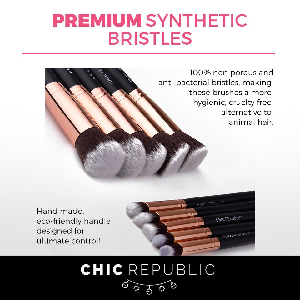 10 Piece Kabuki Contouring Makeup Brush Set with Beauty Sponge Blender, Rose Gold