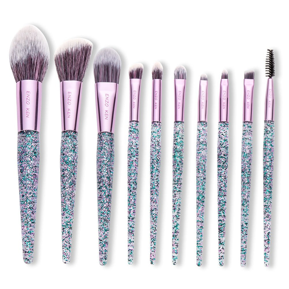 Makeup Brushes with Cosmetic Case ENZO KEN 10 Pcs Synthetic Foundation Powder Concealers Eye Shadows Makeup Brush Sets (purple)