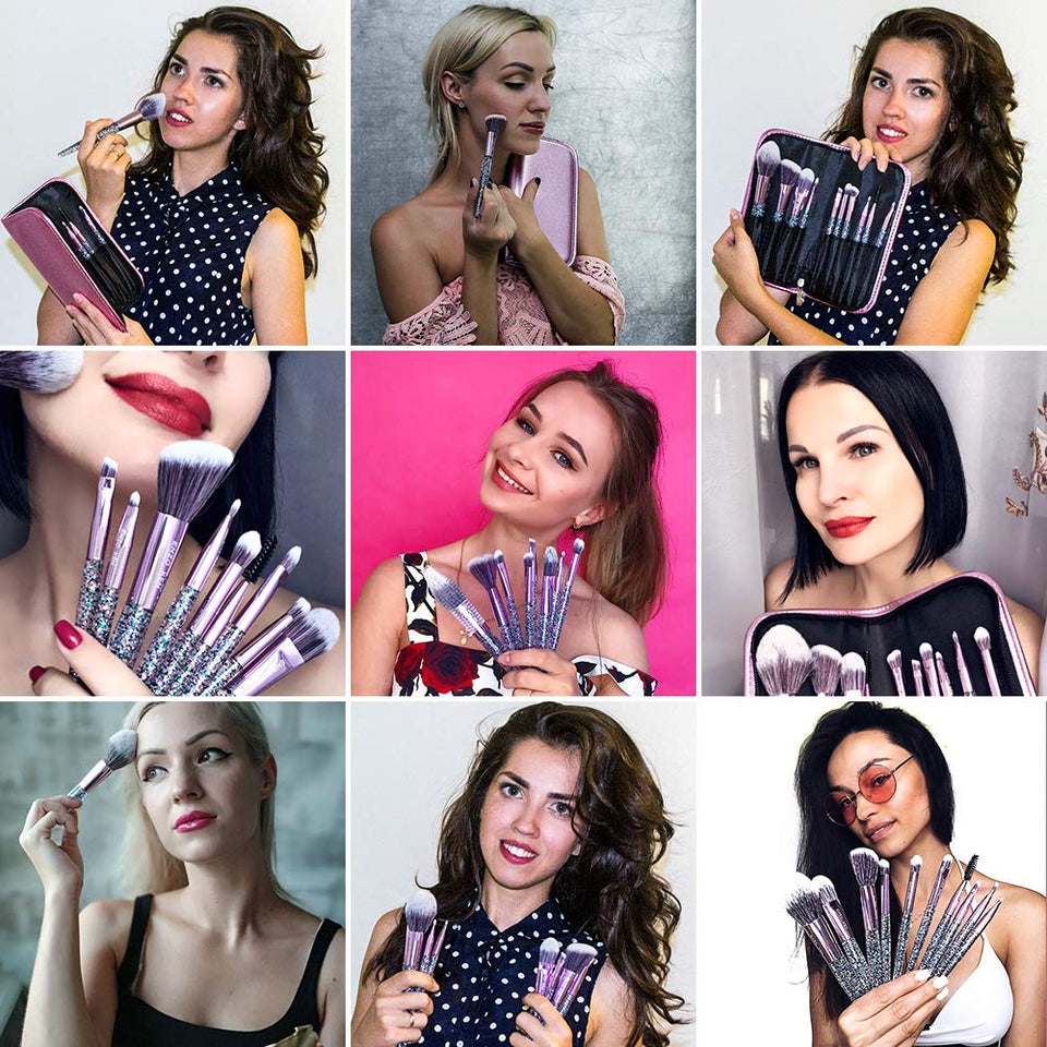 Makeup Brushes with Cosmetic Case ENZO KEN 10 Pcs Synthetic Foundation Powder Concealers Eye Shadows Makeup Brush Sets (purple)