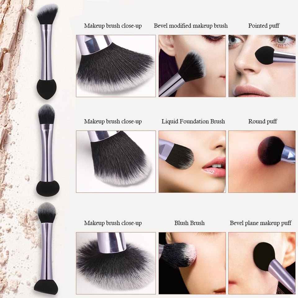 Miss Gorgeous Dual Ended Blender Sponge with Makeup Brush , Professional Makeup Tools, Portable Travel 3pcs/Set