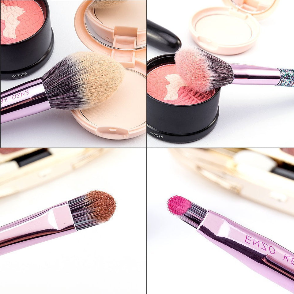 Makeup Brushes with Cosmetic Case ENZO KEN 10 Pcs Synthetic Foundation Powder Concealers Eye Shadows Makeup Brush Sets (purple)