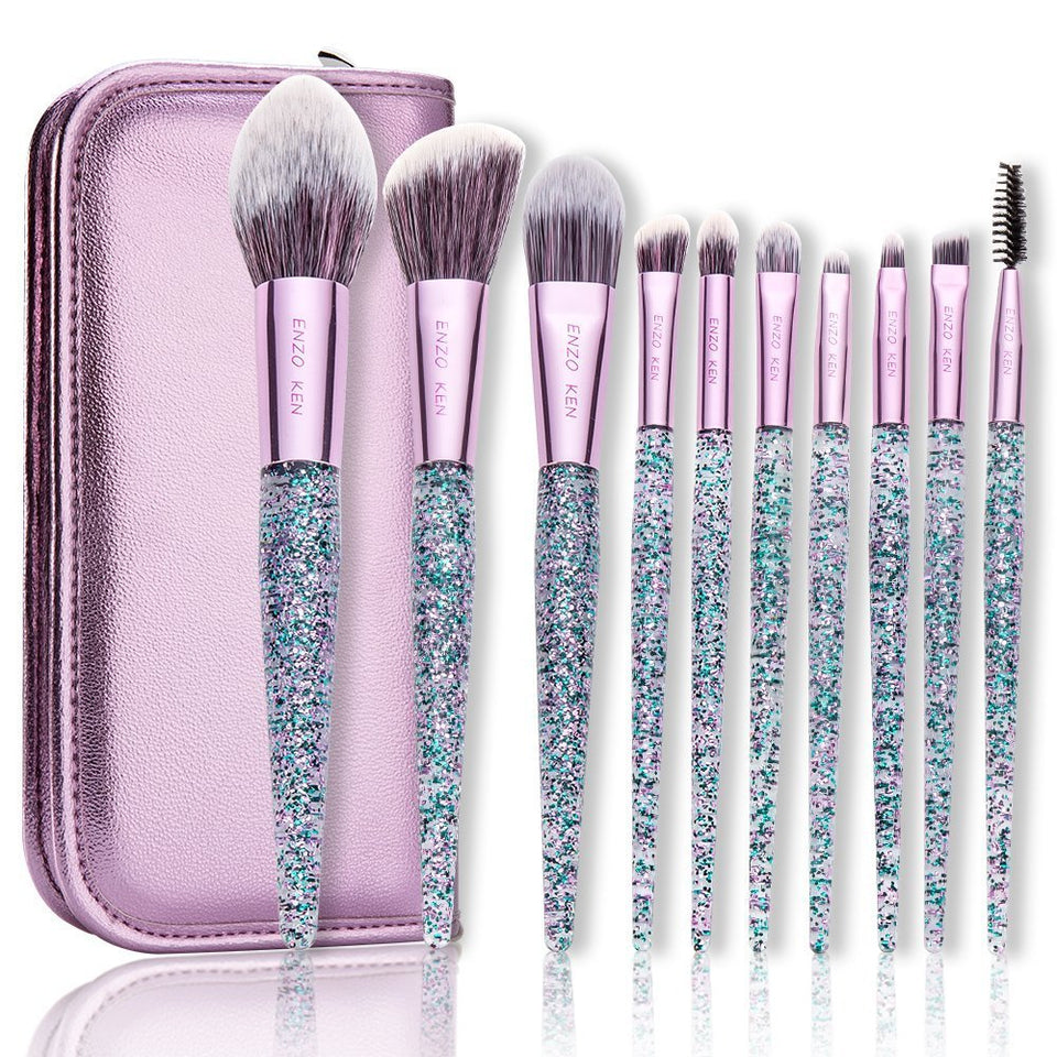 Makeup Brushes with Cosmetic Case ENZO KEN 10 Pcs Synthetic Foundation Powder Concealers Eye Shadows Makeup Brush Sets (purple)