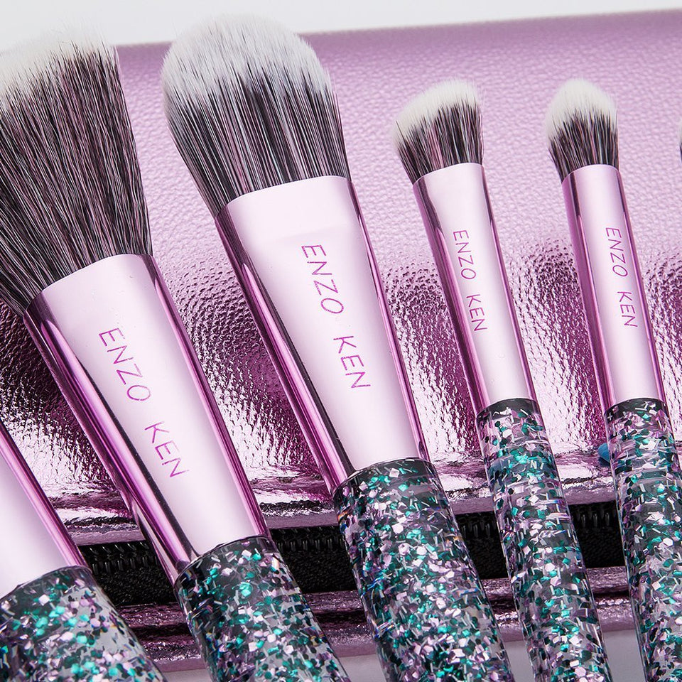 Makeup Brushes with Cosmetic Case ENZO KEN 10 Pcs Synthetic Foundation Powder Concealers Eye Shadows Makeup Brush Sets (purple)