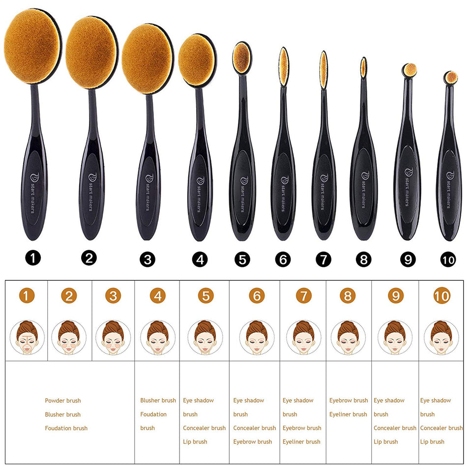 Makeup Brushes Professional Makeup Brush Set 10 Pieces Oval Makeup Brushes Soft Toothbrush Shaped Design with Makeup for Foundation Concealer BB cream Powder Blender with Box